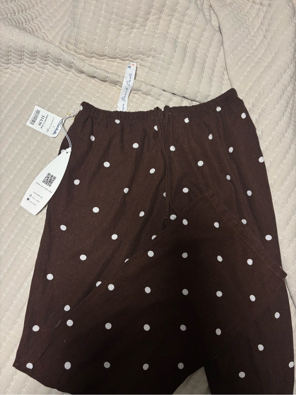 Brown Polka Dot pants with White Dots